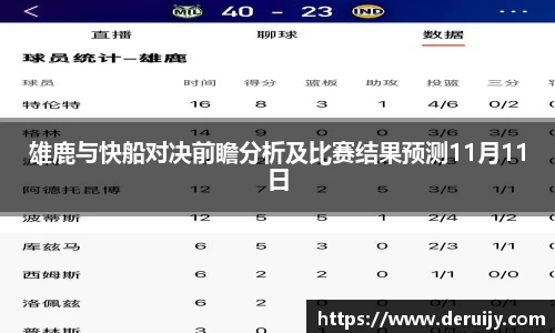 雄鹿与快船对决前瞻分析及比赛结果预测11月11日